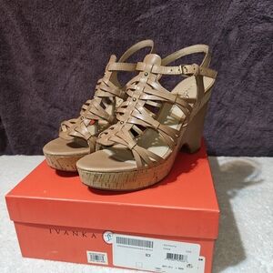 Ivanka Trump Brown Strappy Wedge Sandals